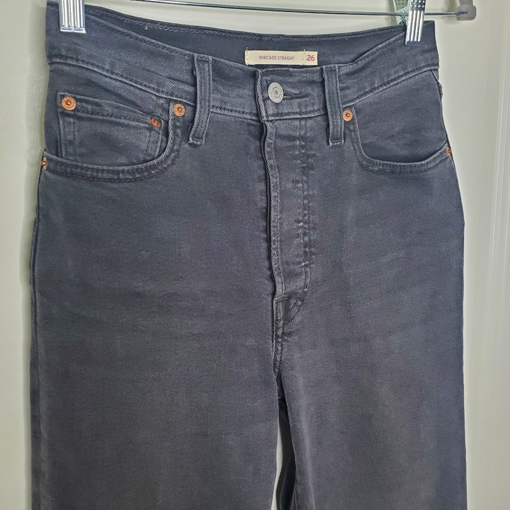 Levi's Black High Rise Ribcage Straight Full Length Jeans - Picture 4 of 11